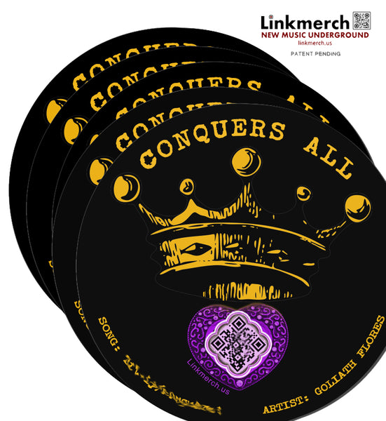 Conquers All - Linkmerch 4.5" x 4.5" sticker 5 Pack, "Advocate"